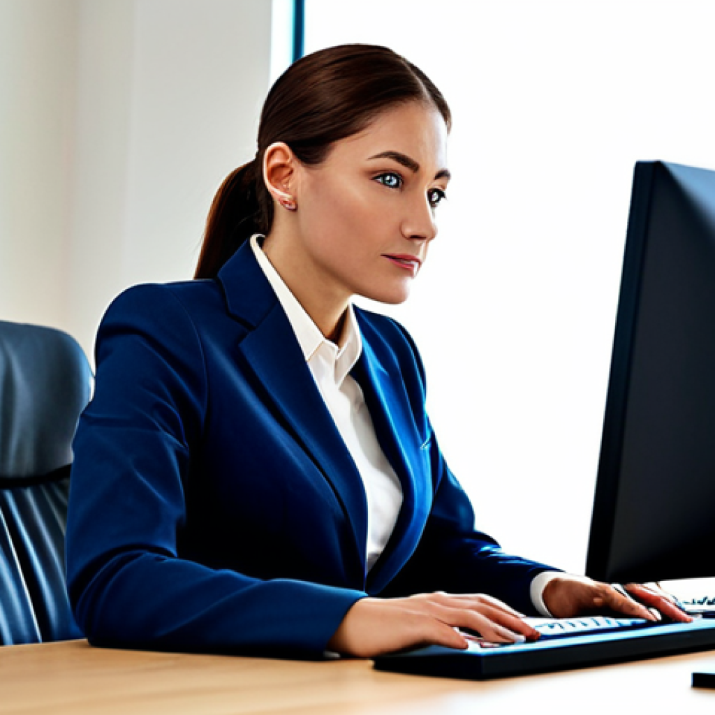 옴니채널의 산업별 적용 사례 - **
"A professional businesswoman in a modest business suit, sitting at a desk in a modern office se...