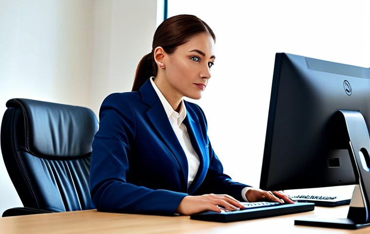 옴니채널의 산업별 적용 사례 - **
"A professional businesswoman in a modest business suit, sitting at a desk in a modern office se...